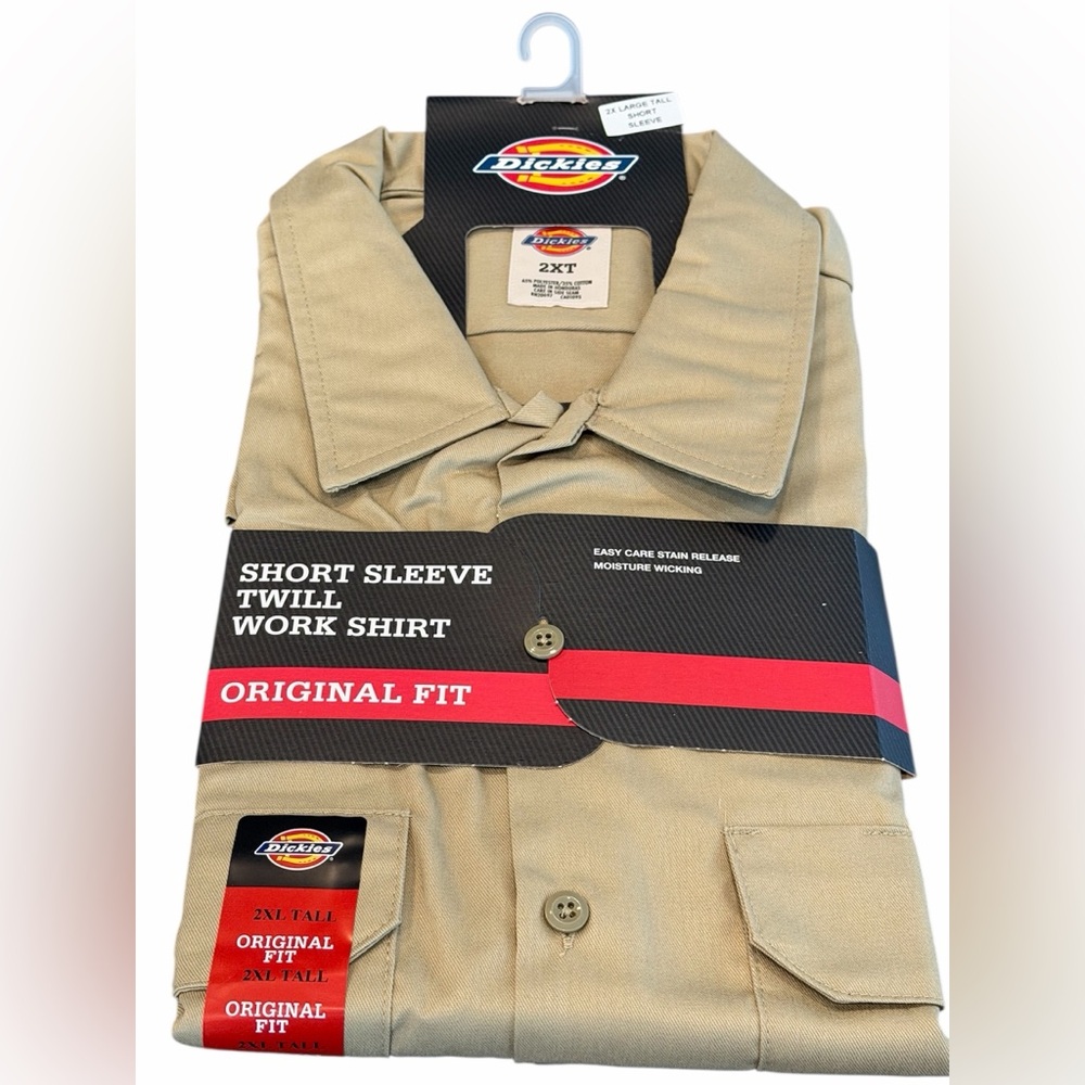 Dickies Short Sleeve Twill Work Shirt Tall Original Fit 2XT Tan Beige Khaki NWT